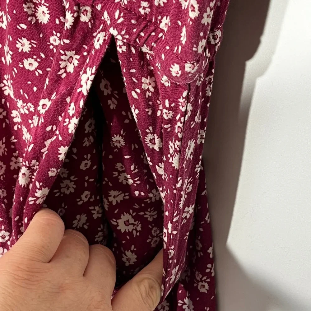 Torrid Burgundy Floral Ditsy Surplice Faux Wrap Mini Dress Pockets Size 1 1X
